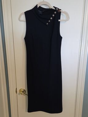 Vintage Ralph Lauren Navy Mock Neck Dress with Snap Detail